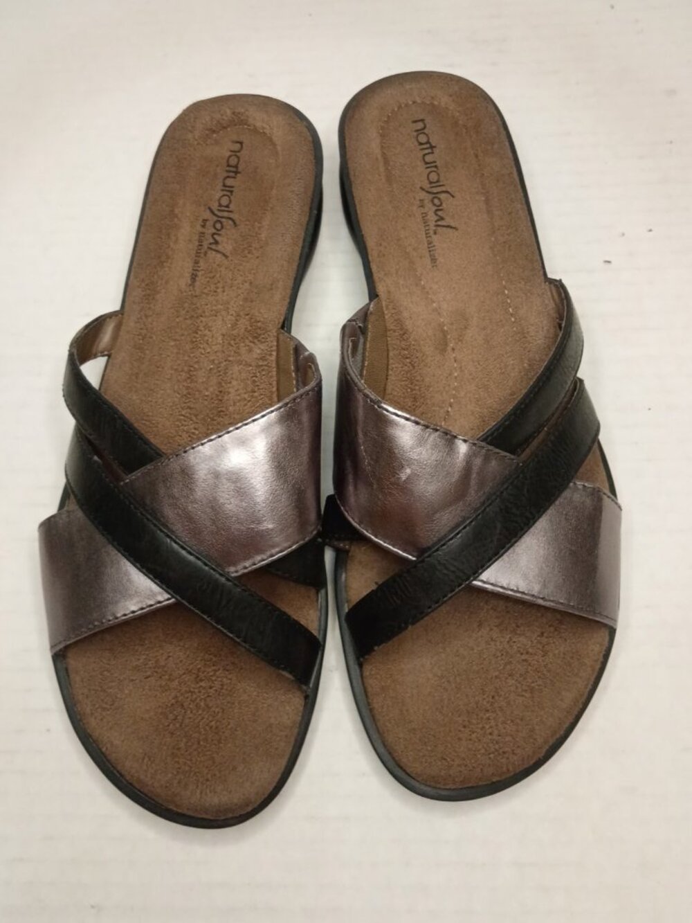 Natural Soul by Naturalizer Jimena Black Pewter Slide Sandals Women’s Size 8M